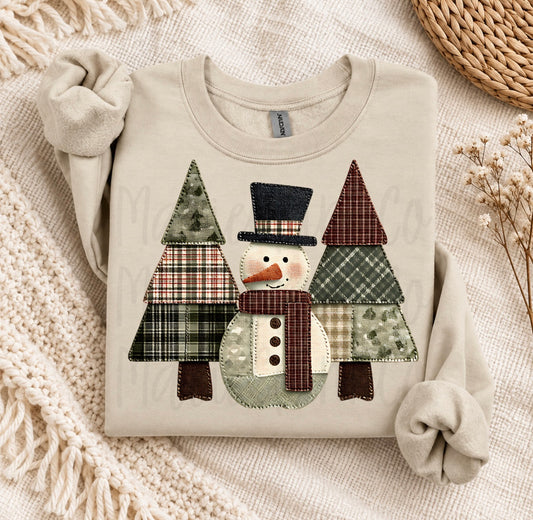 Faux snowman and tree patchwork